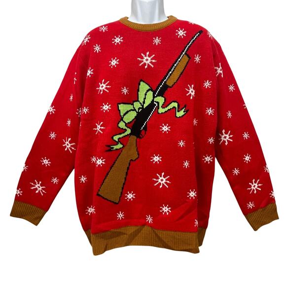 FunQi BB Gun Shotgun Ugly Christmas Sweater Size Large - Picture 1 of 3